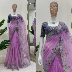 beautiful Designer Saree on Organza Silk Febric with Thred & Sequnce work 